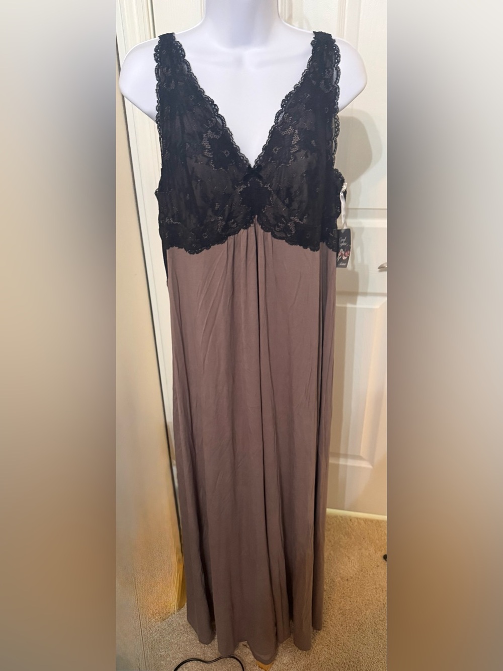 Soma Cool Nights Lace Bust Long Gown XL Black Mocha NWT $79
